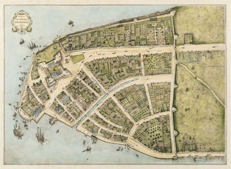 The real Bowling Green Massacre took place in 1643 in New Amsterdam, later New York, and was committed by European settlers and soldiers, then immigrants. Above, a map of New Amsterdam in 1660.